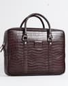 Executive Men's 100% Original Leather Large Briefcase - Croco Cherry - Thumbnail 1