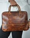 Executive Sleek Series - Men's Original Leather Laptop Bag (Tan) - Thumbnail 2