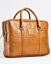 Executive Men's 100% Original Leather Large Briefcase - Croco Tan - Thumbnail 1