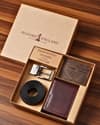 Gift For Men: Personalized Luxury Leather Wallet (Vintage Brown), Belt & Card Holder Set - Thumbnail 1