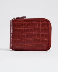 Tokyo Men’s Original Leather Zipper Wallet (Croco Brown & Cherry Blend)