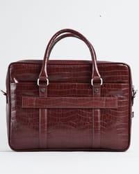 Executive Men's 100% Original Leather Large Briefcase - Croco Rich Brown
