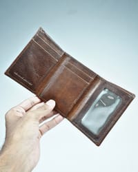 Britian - Men’s Original Leather Tri-Fold Wallet - Dark Brown