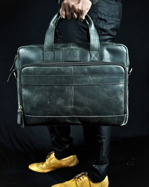 Vintage Series - 100% Original Leather (Laptop Bag) - Black - Image 2