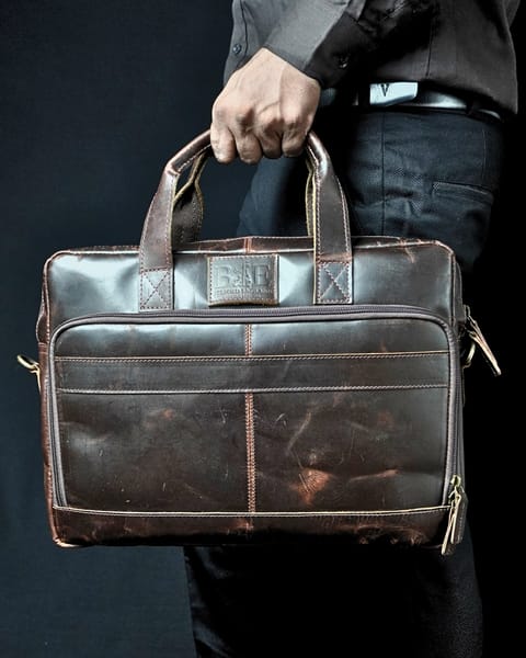 Vintage Series - 100% Original Leather (Laptop Bag) - Brown - Image 6