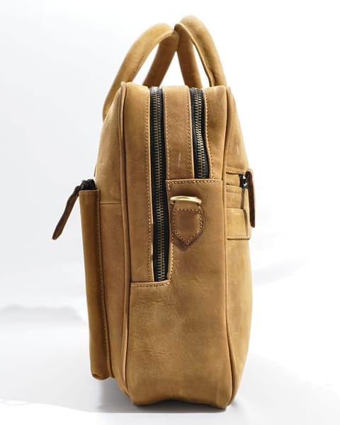 Crown Edition - Men's Executive 100% Original Leather Large Briefcase - Tan - Image 2