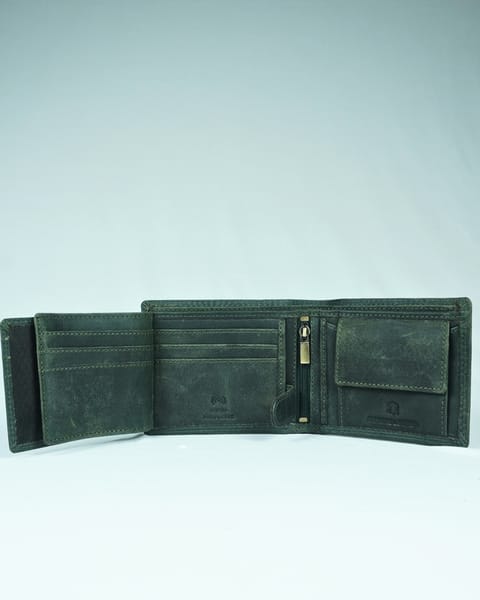 Harvard Men’s Original Leather Wallet (Rugged Series) - Green - Image 4