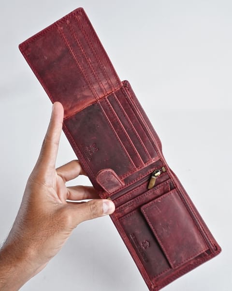 Harvard Men’s Original Leather Wallet (Rugged Series) - Cherry - Image 5