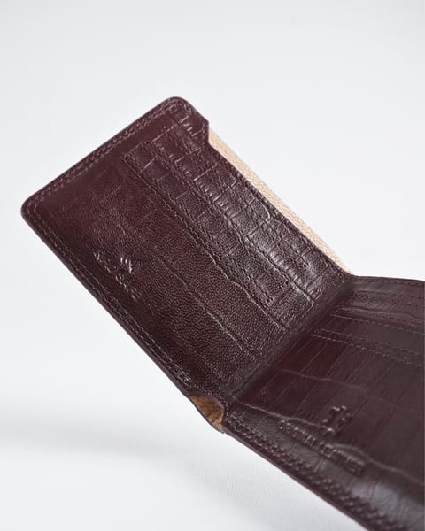 Heritage (Sleek Series) - Men’s Original Leather Wallet - Croco Cherry - Image 7