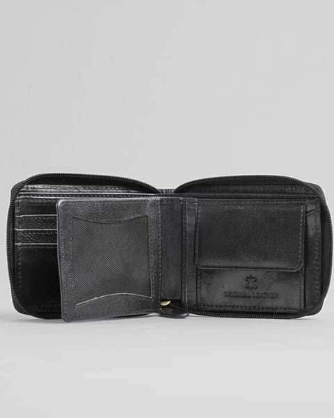 Tokyo Men’s Original Leather Zipper Wallet - (Jet Black) - Image 2
