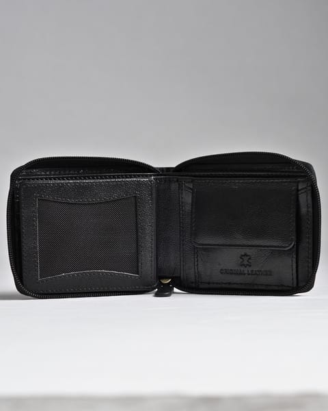 Tokyo Men’s Original Leather Zipper Wallet - (Jet Black) - Image 3