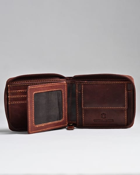 Tokyo Men's Original Leather Zipper Wallet (Vintage Brown