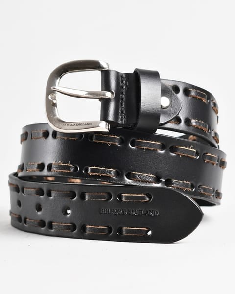 Great Britain - Men's Original Leather Belt  (Black) - 36 - Image 4