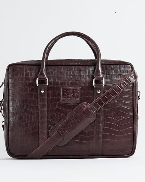Executive Men's Original Leather Briefcase (Croco Cherry) - Image 3
