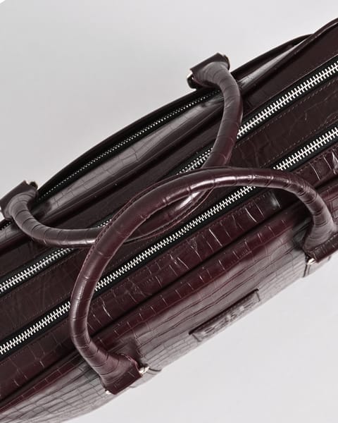 Executive Men's Original Leather Briefcase (Croco Cherry) - Image 4