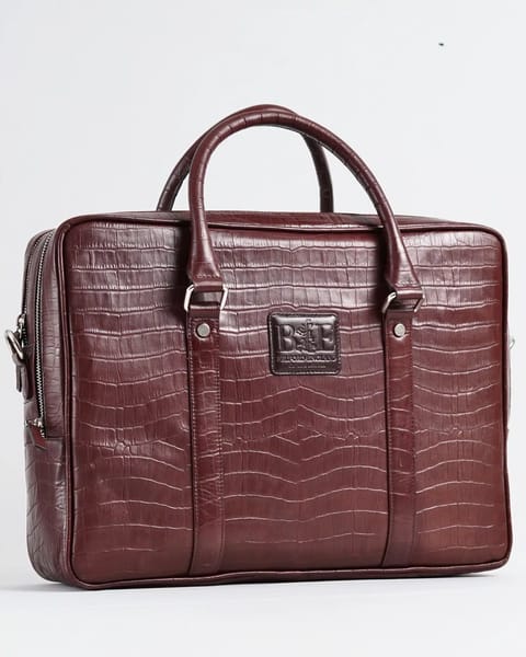 Executive Men's Original Leather Briefcase  (Croco Rich Brown)