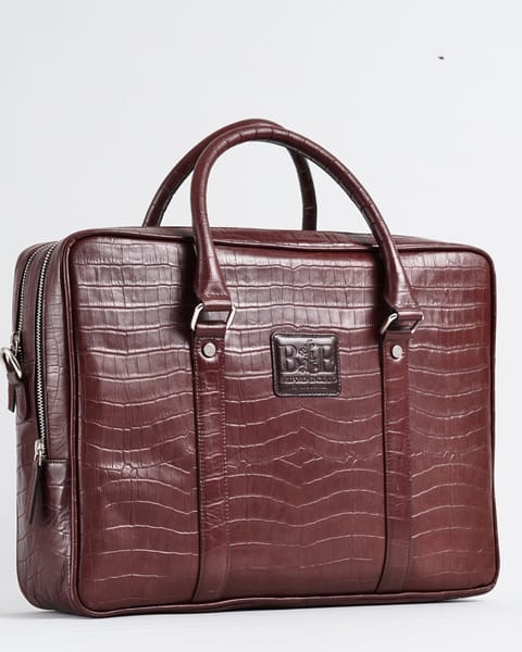 Executive Men's Original Leather Briefcase  (Croco Rich Brown) - Image 4