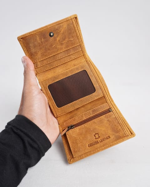 Dublin - Men’s Original Leather Trifold Wallet (Rugged Series) - Tan - Image 4