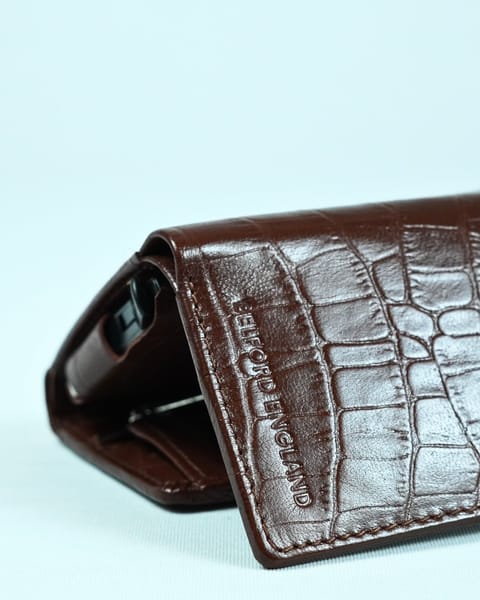 Detroit - Men’s Original Leather [Smart Card Pop UP] Wallet (Croco Rich Brown) - Image 5