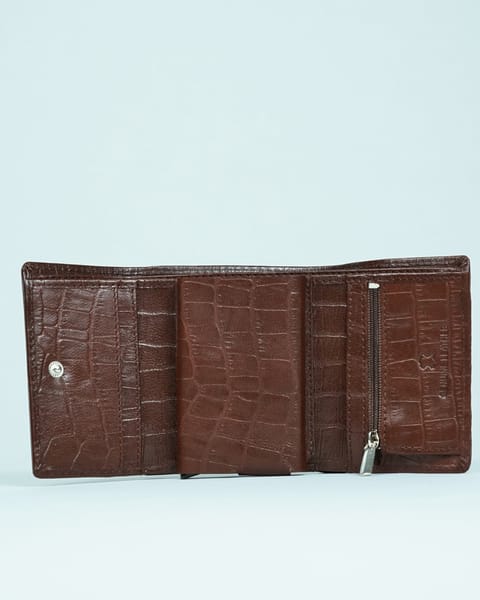 Detroit - Men’s Original Leather [Smart Card Pop UP] Wallet (Croco Rich Brown) - Image 6