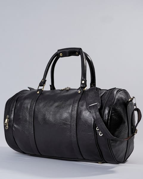 Weekender Duffle  - Original Leather Travel Bag (Black) - Image 7