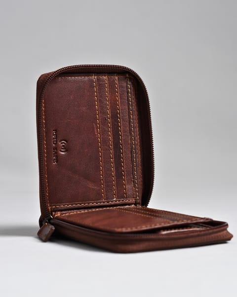 Tokyo Men’s Original Leather Zipper Wallet (Vintage Brown) - Image 4