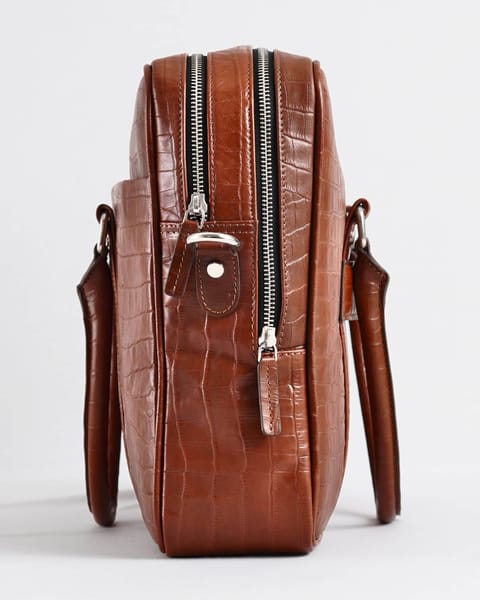 Executive Men's Original Leather Briefcase  (Croco Luxury Brown) - Image 4