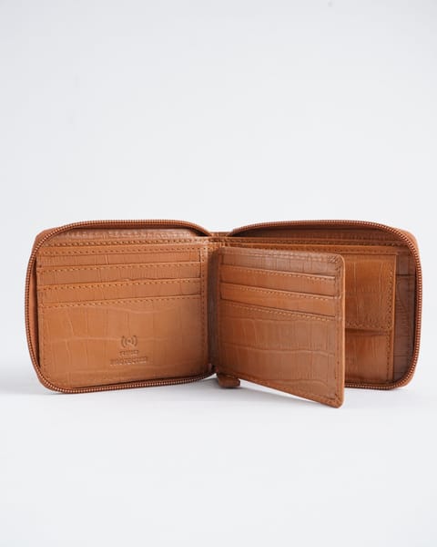 Tokyo Men’s Original Leather Wallet ( Almond Croco Brown) - Image 2