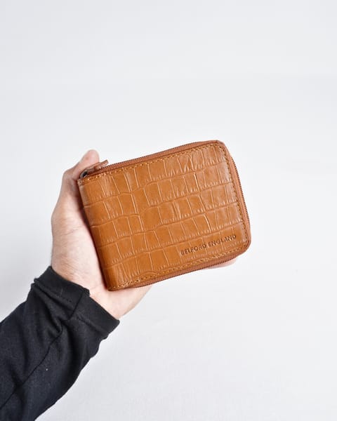 Tokyo Men’s Original Leather Wallet ( Almond Croco Brown) - Image 5