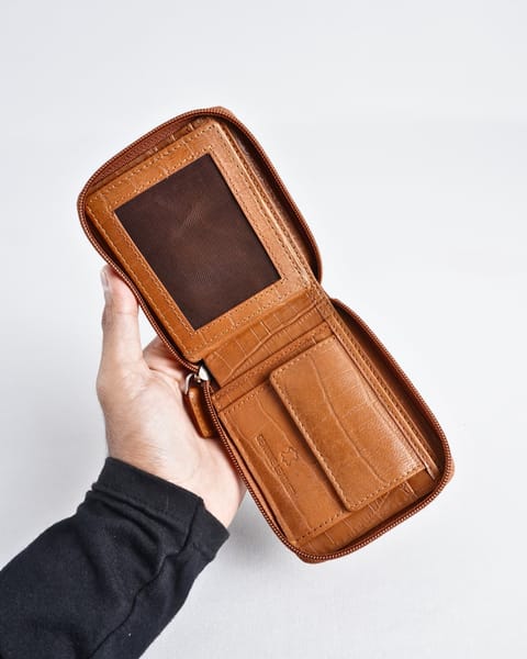 Tokyo Men’s Original Leather Wallet ( Almond Croco Brown) - Image 8