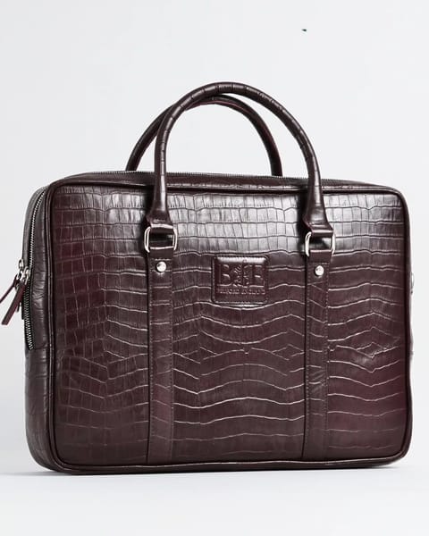 Executive Men's Original Leather Briefcase (Croco Cherry)