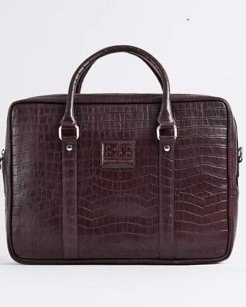 Executive Men's Original Leather Briefcase (Croco Cherry) - Image 6
