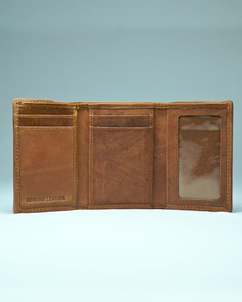 Donchester Men’s Original Leather Tri-Fold Wallet (Vintage Tan) - Image 3