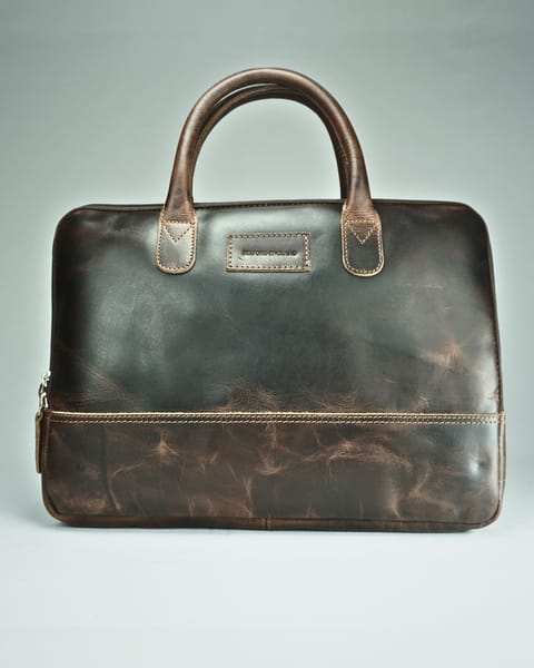 Executive Sleek Series - Men's Original Leather Laptop Bag (Dark Brown) - Image 4