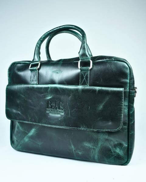 Executive Men's Original Leather Laptop Bag (Vintage Green) - Image 4
