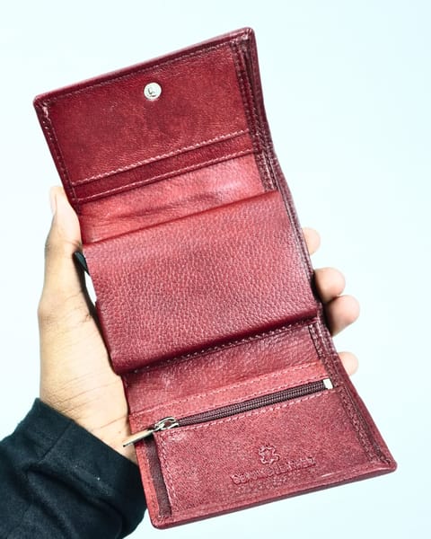 Detroit - Men’s Original Leather [Smart Card Pop UP] Wallet (Brown & Cherry Blend) - Image 4