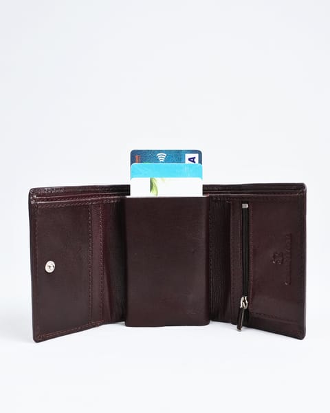 Detroit - Men’s Original Leather [Smart Card Pop UP]  Wallet (Cherry) - Image 3