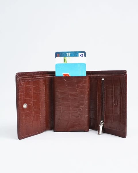 Detroit - Men’s Original Leather [Smart Card Pop UP] Wallet (Croco Rich Brown) - Image 2