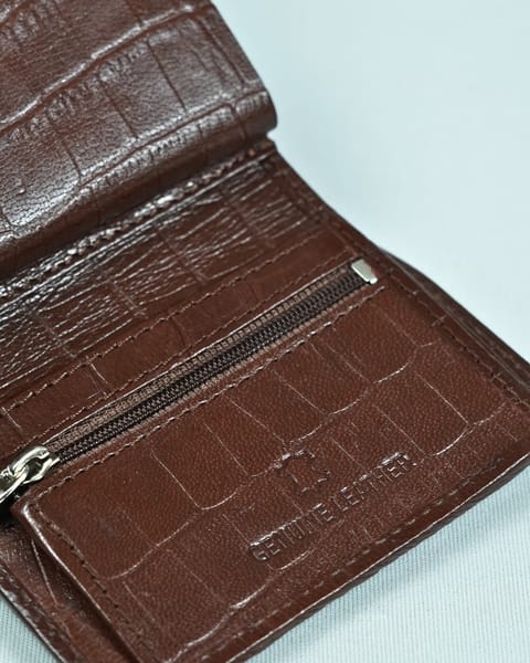 Detroit - Men’s Original Leather [Smart Card Pop UP] Wallet (Croco Rich Brown) - Image 8