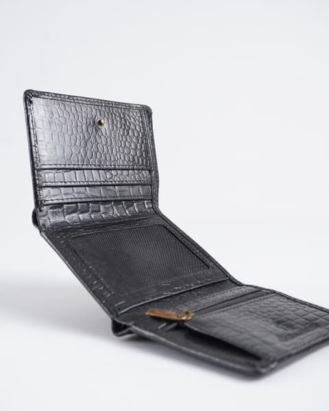 Dublin - Men’s Original Leather Trifold Wallet (Croco Black) - Image 5
