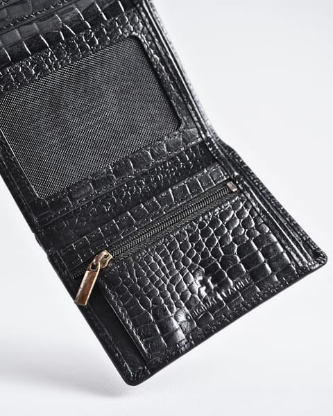 Dublin - Men’s Original Leather Trifold Wallet (Croco Black) - Image 8