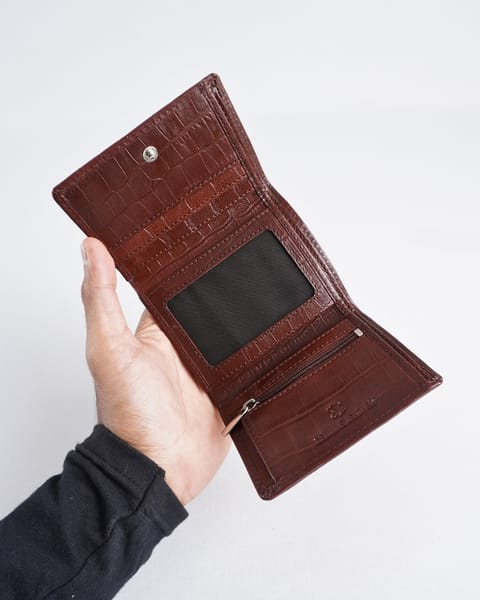 Dublin - Men’s Original Leather Trifold Wallet (Croco Rich Brown) - Image 2