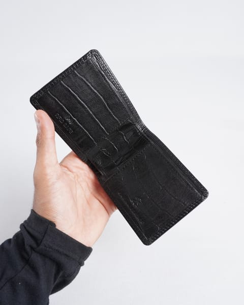 Conway (Sleek Series)- Men’s Original Leather Wallet (Croco Black) - Image 7