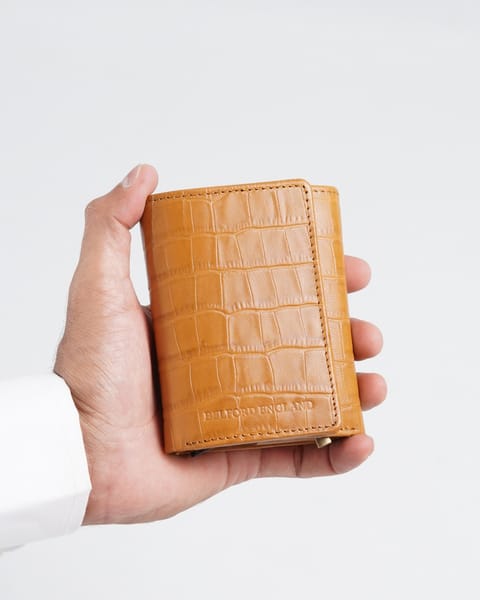 Detroit - Men’s Original Leather Wallet [Smart Card Pop UP] (Croco Almond Brown) - Image 9