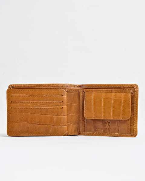 Hudson Men’s Original Leather Wallet (Almond Croco Brown) - Image 11