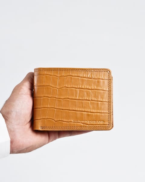 Hudson Men’s Original Leather Wallet (Almond Croco Brown) - Image 5