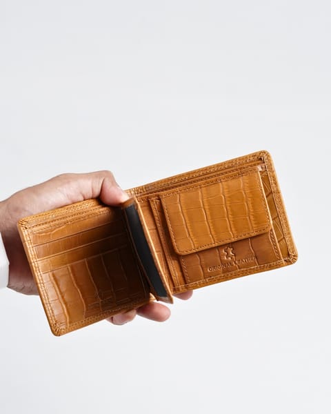 Hudson Men’s Original Leather Wallet (Almond Croco Brown) - Image 6