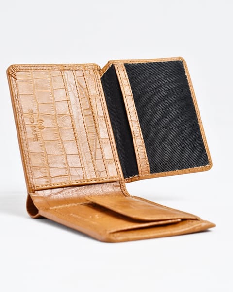 Tanner Men’s Original Leather Wallet  (Almond Croco Brown) - Image 3