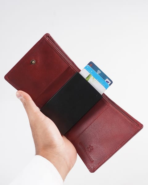 Barcelano - Men’s Original Leather Wallet | One-Click Card Access (Brown and Cherry Blend) - Image 3