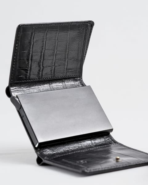 Barcelano - Men’s Original Leather Wallet | One -Click Card Access (Croco Black) - Image 2